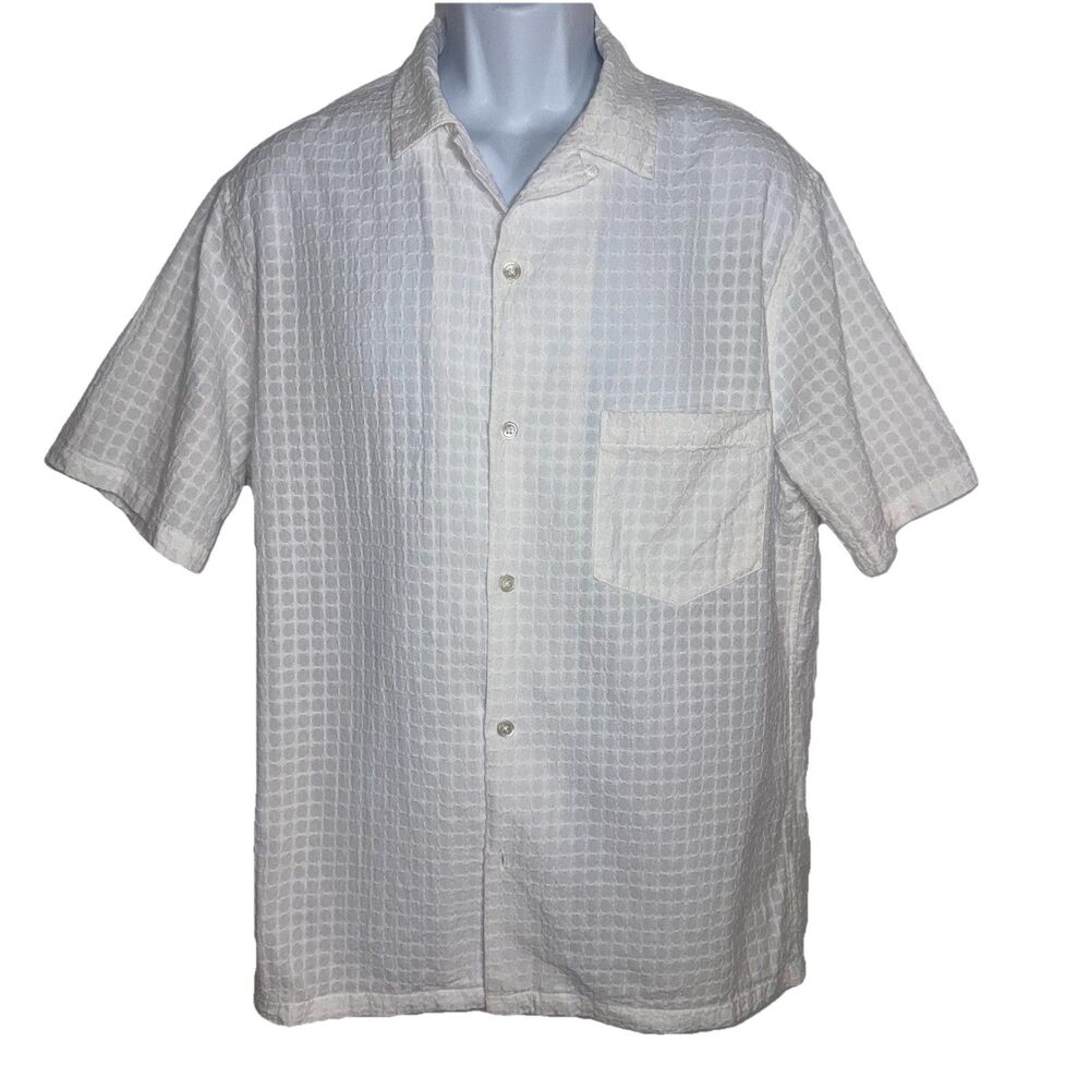 Portuguese Flannel Favo Camp Shirt Large White Short Sleeve Resort Beach